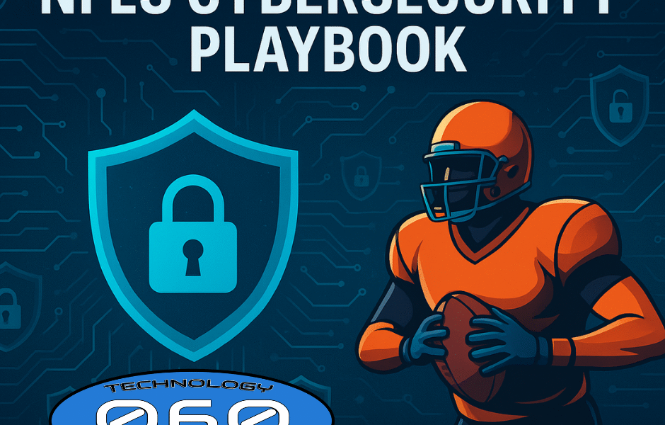 Football player under shield icon with digital lock background symbolizing NFL cybersecurity strategies.